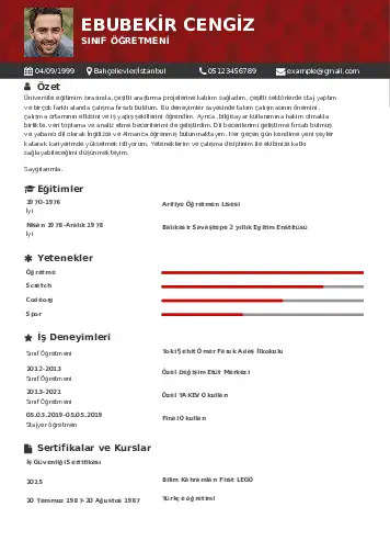 Sınıf Öğretmeni Cv Örnekleri cv indir